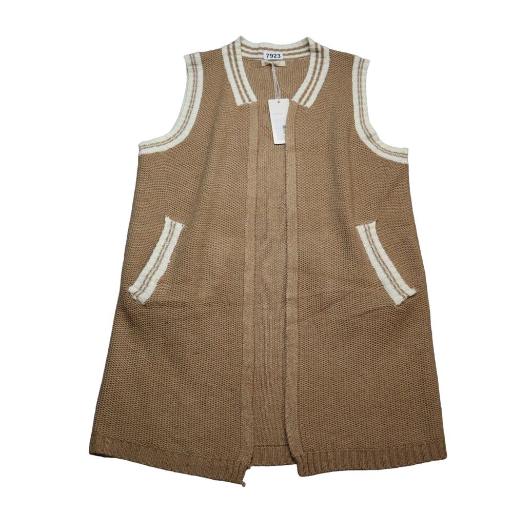 Mira Cardigan Womens Small Beige Ivory Open Vest Sleeveless Pockets Casual